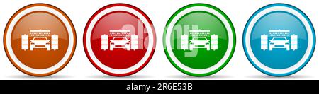 Lavaggio auto, servizio di pulizia auto icone lucide, set di moderni pulsanti di design per web, internet e applicazioni mobili in quattro colori opzioni isolato o Foto Stock