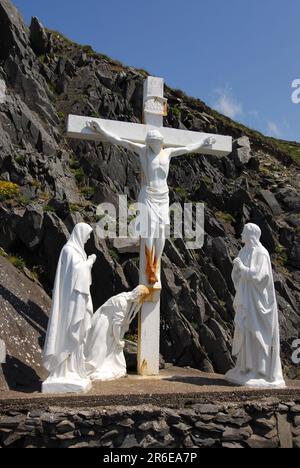 Crisfission Scene, Slea Head, Slea Head Drive, Dingle Peninsula, County Kerry, Crocifissione, Croce, Crocifisso, Irlanda Foto Stock