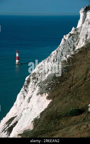Faro sulla scogliera di gesso vicino Eastbourne, Beachy Head, Inghilterra, Gran Bretagna, Faro sulla scogliera di gesso vicino Eastbourne, Beachy, Head, Great Foto Stock