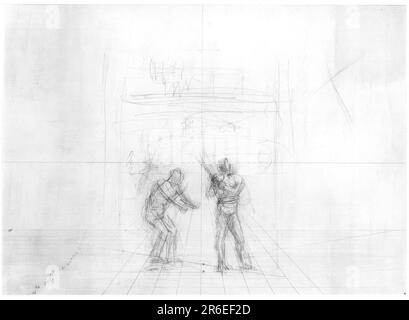 (Senza titolo) (Studio prospettico dei giocatori di baseball). matita su carta. Data: (1875). MUSEO: HIRSHHORN MUSEO E GIARDINO SCULTURA. Foto Stock
