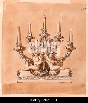 Candelabro. Penna e inchiostro marrone, pennello e lavaggio marrone su carta steso biancata, foderata. Data: 1746-1809. Museo: Cooper Hewitt, Smithsonian Design Museum. Foto Stock