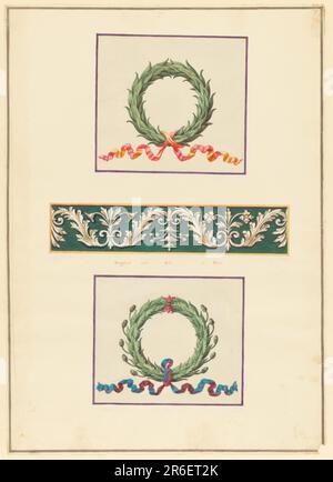 Ornamento Design, pannello fogliare tra Roman Triumphal e Civic Crowns. Data: 1776. Penna e inchiostro, pennello e acquerello, gouache, su grafite su carta steso. Museo: Cooper Hewitt, Smithsonian Design Museum. Foto Stock