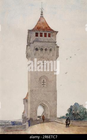 Pont Valentre, Cahors. acquerello e matita su carta. Data: 1926. Museo: Smithsonian American Art Museum. Foto Stock