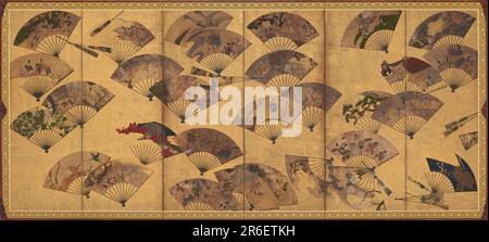 Schermo con fan sparsi. Data: Inizio 17th ° secolo. Origine: Giappone. Periodo: Periodo Edo. Colore, oro e argento su oro su carta. Museo: Freer Gallery of Art e Arthur M. Sackler Gallery. Foto Stock