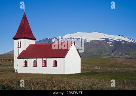 Chiesa, Hellnar, nei pressi di Arnarstapi, Penisola di Snaefellsnes, Snaefellsnes, Hellnari, Islanda Foto Stock