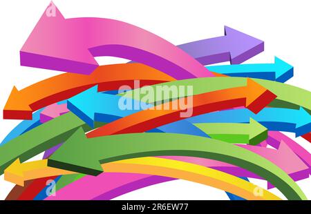 Insieme di frecce colorate che si muovono in direzioni diverse. Illustrazione Vettoriale