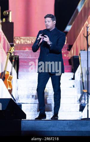 Sydney, Australia. 09 giu 2023. Michael Buble ha suonato dal vivo in concerto alla Qudos Bank Arena nel suo 'Higher Tour' del 2023. Credit: Robert Wallace / Wallace Media Network / Alamy Live News Foto Stock