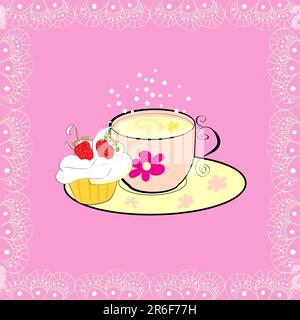 Una tazza di tè con cupcake Illustrazione Vettoriale