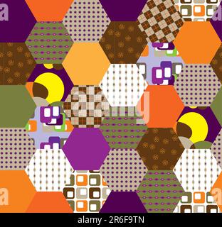 Modello patchwork retrò, affiancabile, file include diversi campioni utilizzati per questa illustrazione Illustrazione Vettoriale