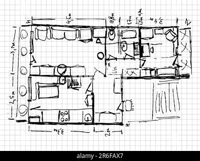 Riqualificazione di appartamento, schizzo Illustrazione Vettoriale