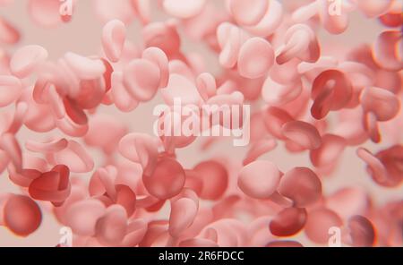 Globuli rossi, eritrociti. vista al microscopio, prevenzione e trattamento di malattie del sistema circolatorio e del sangue. illustrazione 3d Foto Stock