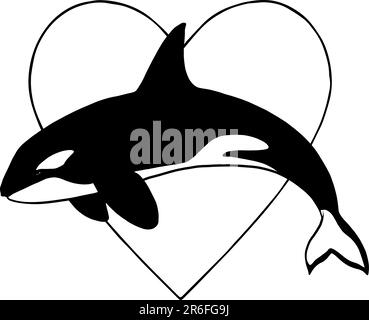 Vettore Orca amore icona simbolo cartoon bianco e nero Illustrazione Vettoriale