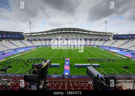 Istanbul, Turchia. 09th giugno, 2023. Calcio: Champions League, prima della finale Manchester City - Inter Milan, Stadio Atatürk Olimpiyat. Vista all'interno dello stadio. Credit: Robert Michael/dpa/Alamy Live News Foto Stock