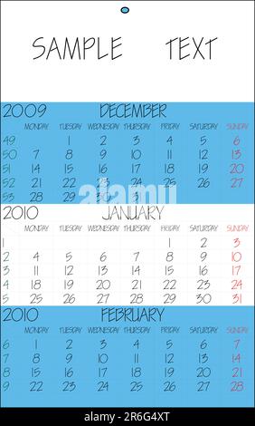 calendario inglese 2010 gennaio, illustrazione di arte vettoriale Illustrazione Vettoriale