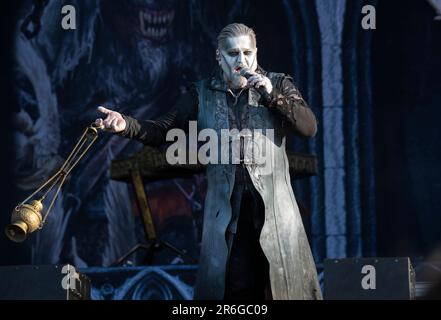 Sölvesborg 20230609 la band tedesca Powerwolf suona al Sweden Rock Festival 2023. Foto: Fredrik Sandberg/TT/kod €10080 Credit: TT News Agency/Alamy Live News Foto Stock