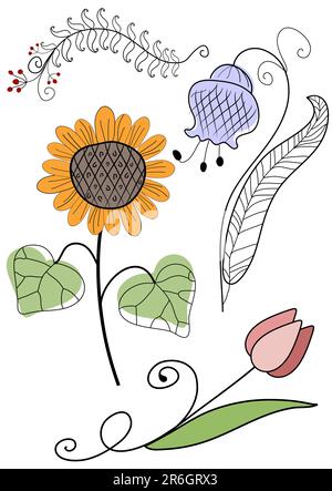 Imposta fiori astratti per il disegno su bianco (vettore) Illustrazione Vettoriale