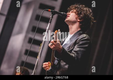 L'inalatore irlandese indie upstarts supporta Sam Fender a St. James' Park a Newcastle upon Tyne, Regno Unito. 9th giugno, 2023. Credit: Thomas Jackson/Alamy Live News Foto Stock