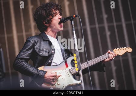 L'inalatore irlandese indie upstarts supporta Sam Fender a St. James' Park a Newcastle upon Tyne, Regno Unito. 9th giugno, 2023. Credit: Thomas Jackson/Alamy Live News Foto Stock