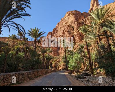 Oasi panoramica Ait Mansour nelle montagne anti-Atlante del Marocco Foto Stock