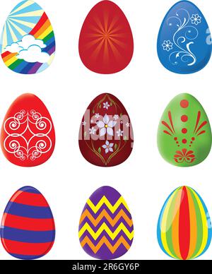 Set di 9 uova di Pasqua - illustrazioni vettoriali Illustrazione Vettoriale