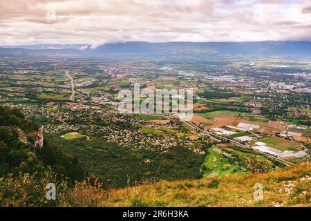 Campagna di Ginevra, Svizzera, vista oculare, immagine ripresa dal Mont Saleve, Francia Foto Stock