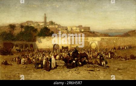 Giornata di mercato fuori dalle mura di Tangeri, Marocco. Data: 1873. olio su tela. Museo: Smithsonian American Art Museum. Foto Stock
