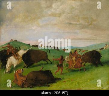 Buffalo Chase, Bulls fare battaglia con uomini e cavalli. olio su tela. Data: 1832-1833. Museo: Smithsonian American Art Museum. Foto Stock