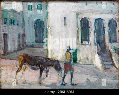 Street Scene, Tangeri (polpaccio che conduce l'uomo). Data: CA. 1910. Olio su cartone. Museo: Smithsonian American Art Museum. Foto Stock
