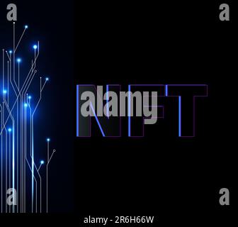 Abbreviazione NFT (token non fungibile) e schema della scheda a circuito stampato Foto Stock