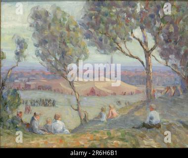 Vista da Arlington Heights, con le tende Chautaqua e il Washington Monument sullo sfondo. olio su tela. Data: CA. 1922. Museo: Smithsonian American Art Museum. Foto Stock