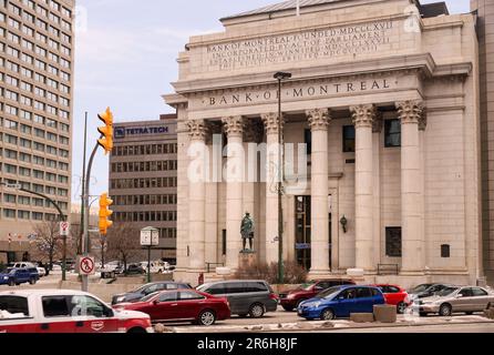 Winnipeg, Manitoba, Canada - 11 17 2014: Vista invernale sullo storico edificio della Bank of Montreal situato all'angolo tra Portage e Main nel Foto Stock