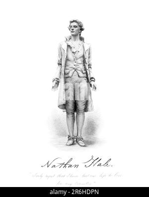 1770S 1776 RITRATTO IN PIEDI NATHAN HALE INSEGNANTE E PATRIOT DELLA GUERRA RIVOLUZIONARIA AMERICANA SPIA CATTURATO GIUSTIZIATO DAGLI INGLESI - Q62270 CPC001 HARS COURAGE E DAL 1776 PATRIOT POLITICA SPIES GUERRA D'INDIPENDENZA HALE FIRMA GIUSTIZIATO NEW YORK CITY RIVOLTA AMERICANA GUERRA RIVOLUZIONARIA COVENTRY 1770S COLONIE HERO MISSIONE NATHAN GIOVANE ADULTO UOMO NERO E BIANCO CATTURATO ETNICITÀ CAUCASICA CONNECTICUT ESERCITO CONTINENTALE CT VECCHIO STILE Foto Stock