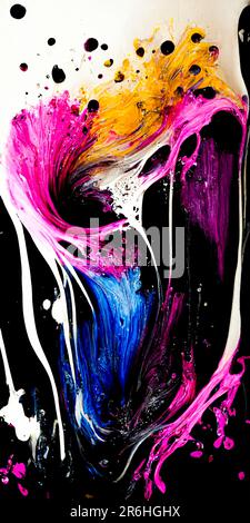 Un dipinto astratto in bianco e nero appoggiato su un tavolo bianco, con il primo piano leggermente fuori fuoco Foto Stock