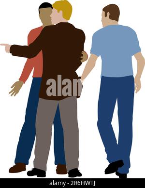Modificabile illustrazione vettoriale di due uomini che lavorano insieme come borseggiatori Illustrazione Vettoriale