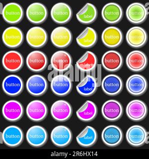 Set di pulsanti vettoriali colorati, etichette e adesivi Illustrazione Vettoriale