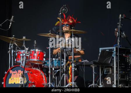 Uncle Funks disco Inferno suona al Cambridge Club Festival 2023 Childerley, Cambridgeshire, UK. 9th giugno, 2023. Credit: Gary Stafford/Alamy Live News Foto Stock