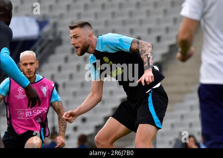 Istanbul, Turchia. 09th giugno, 2023. Milan Skriniar of Inter visto durante un'ultima sessione di allenamento prima della finale della UEFA Champions League tra Manchester City e Inter allo Stadio Atatürk di Istanbul. (Photo Credit: Gonzales Photo/Alamy Live News Foto Stock