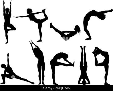 Sagome di femmine in vari yoga pone Illustrazione Vettoriale