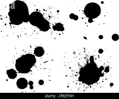 Lo sfondo di 4 Splats nere (vettori isolati) è trasparente e può essere sovrapposto ad altre illustrazioni o immagini. Illustrazione Vettoriale
