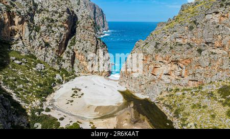 Antenna della gola di SA Calobra, Maiorca, Isole Baleari, Spagna, Mediterraneo, Europa Foto Stock