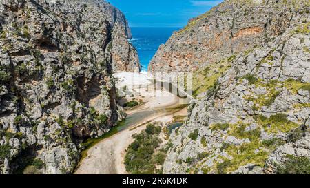 Antenna della gola di SA Calobra, Maiorca, Isole Baleari, Spagna, Mediterraneo, Europa Foto Stock