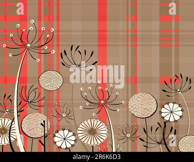 Modificabile illustrazione vettoriale di generici umbellifer fiori e pattern di tartan Illustrazione Vettoriale