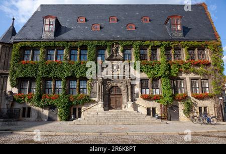 Municipio rinascimentale, centro storico, Quedlinburg, Harz Mountains, Sassonia-Anhalt, Germania Foto Stock