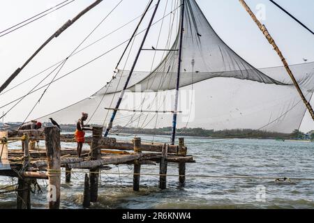 Cinese di reti da pesca, Kochi, Kerala, India, Asia Foto Stock