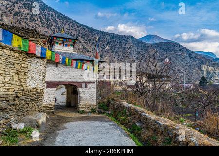 Villaggio storico di Marfa, Jomsom, Himalaya, Nepal, Asia Foto Stock