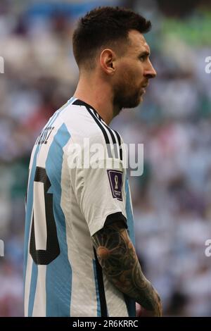 Lusail, Qatar, 22 novembre 2022. Lionel messi durante la partita tra la Nazionale Argentina vs. Nazionale Arabia Saudita, partita 8 FIFA World Cu Foto Stock