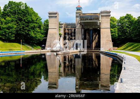 Peterborough Ontario Canada. Peterborough Bloccaggio sollevatore idraulico Trent-Severn per via navigabile Foto Stock