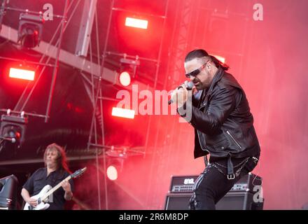 Solvesborg, Svezia. 10th giugno 2023. SOLVESBORG 20230610 la band statunitense Symphony X si esibisce durante il Festival Sweden Rock 2023. Foto: Fredrik Sandberg/TT/kod €10080 Credit: TT News Agency/Alamy Live News Foto Stock