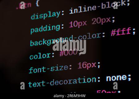 Codice sorgente del sito Web HTML sullo schermo. Foto Stock
