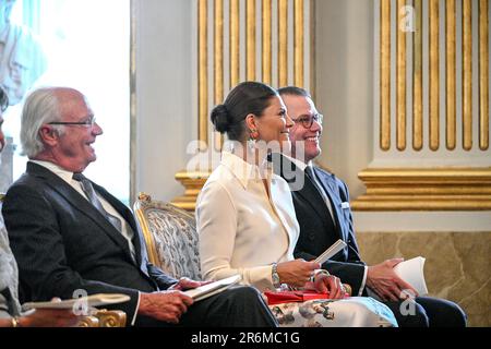 STOCCOLMA 20230610Queen Silvia, Re Carl Gustaf, Principessa della Corona Victoria e Principe Daniel partecipano alla performance lirica 'Gustav Wasa' in Stock ex Foto Stock